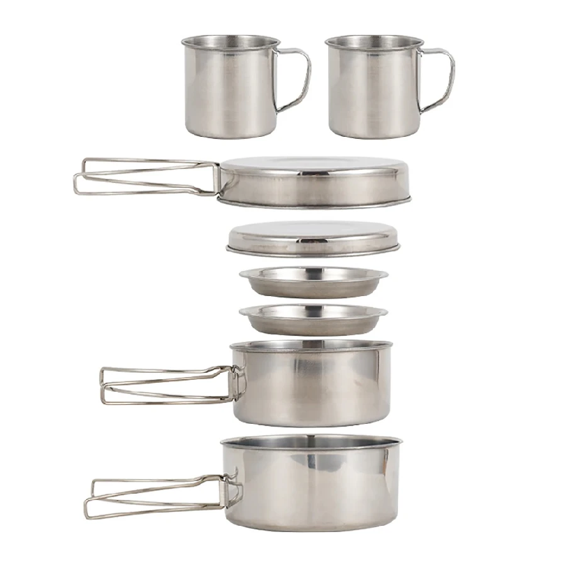Outdoor Camping Kitchen Table - 8 adet/takım kamp tencere seti paslanmaz